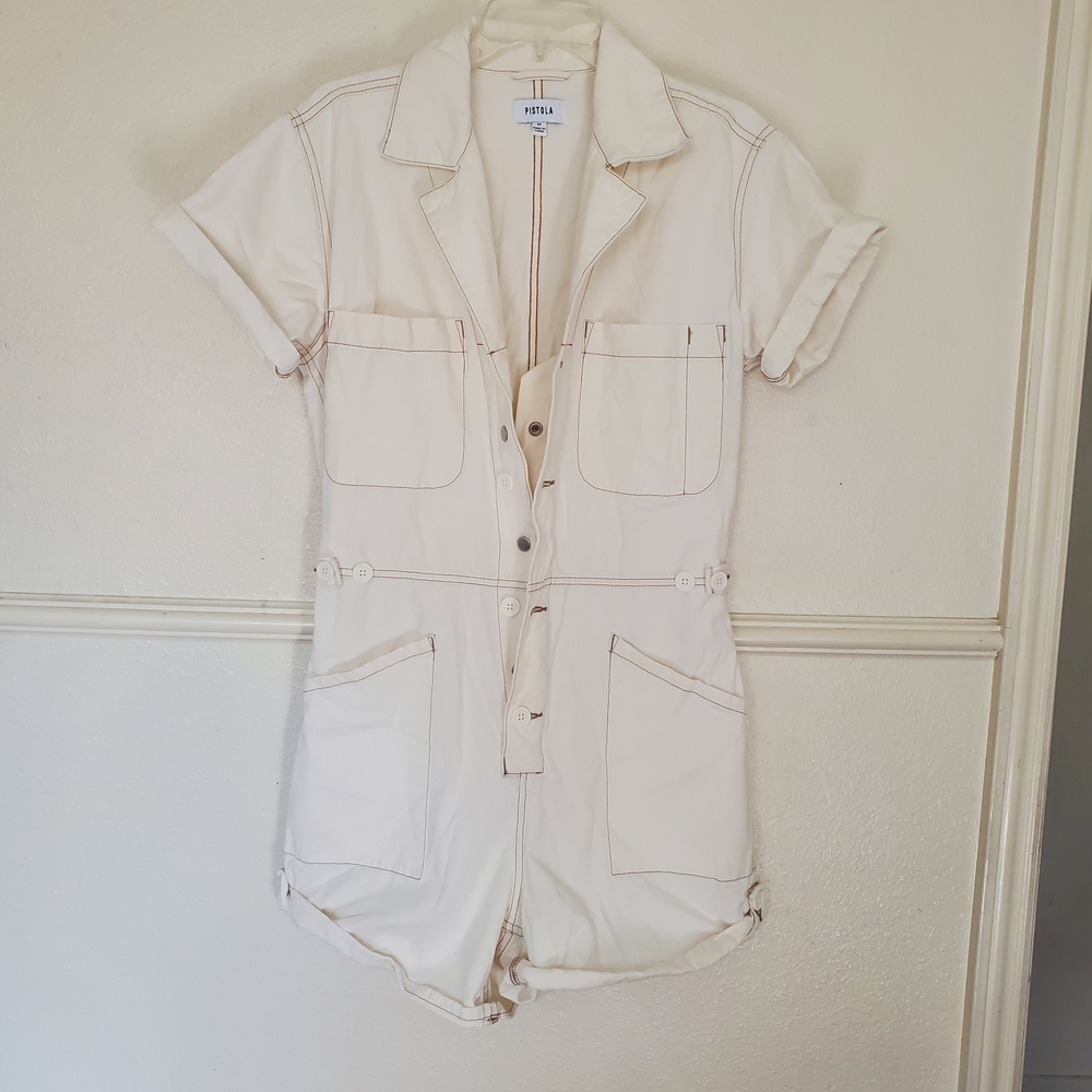 Pistola Cream Short Sleeve Jumpsuit Romper Size M